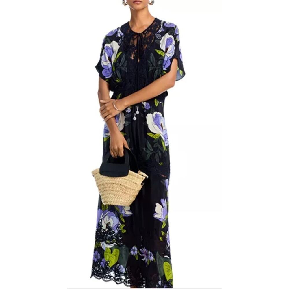 Farm Rio Women's Soft Garden Black Laces Short Sleeve Floral Dress Sz XS #31